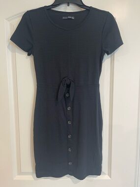 Abercrombie & Fitch Black Short-Sleeve Button Front Tie-Waist Mini Dress